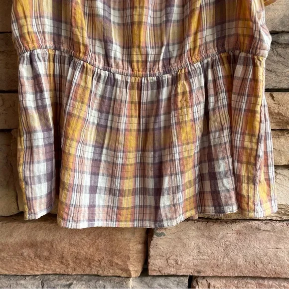 Lucky Brand multicolor plaid boho peasant blouse top Women Large - Like new - Picture 8 of 10